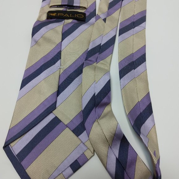 Palio Silk Neck Tie 58" L x 3.5" W Classic Purple & Tan Striped - Picture 7 of 9